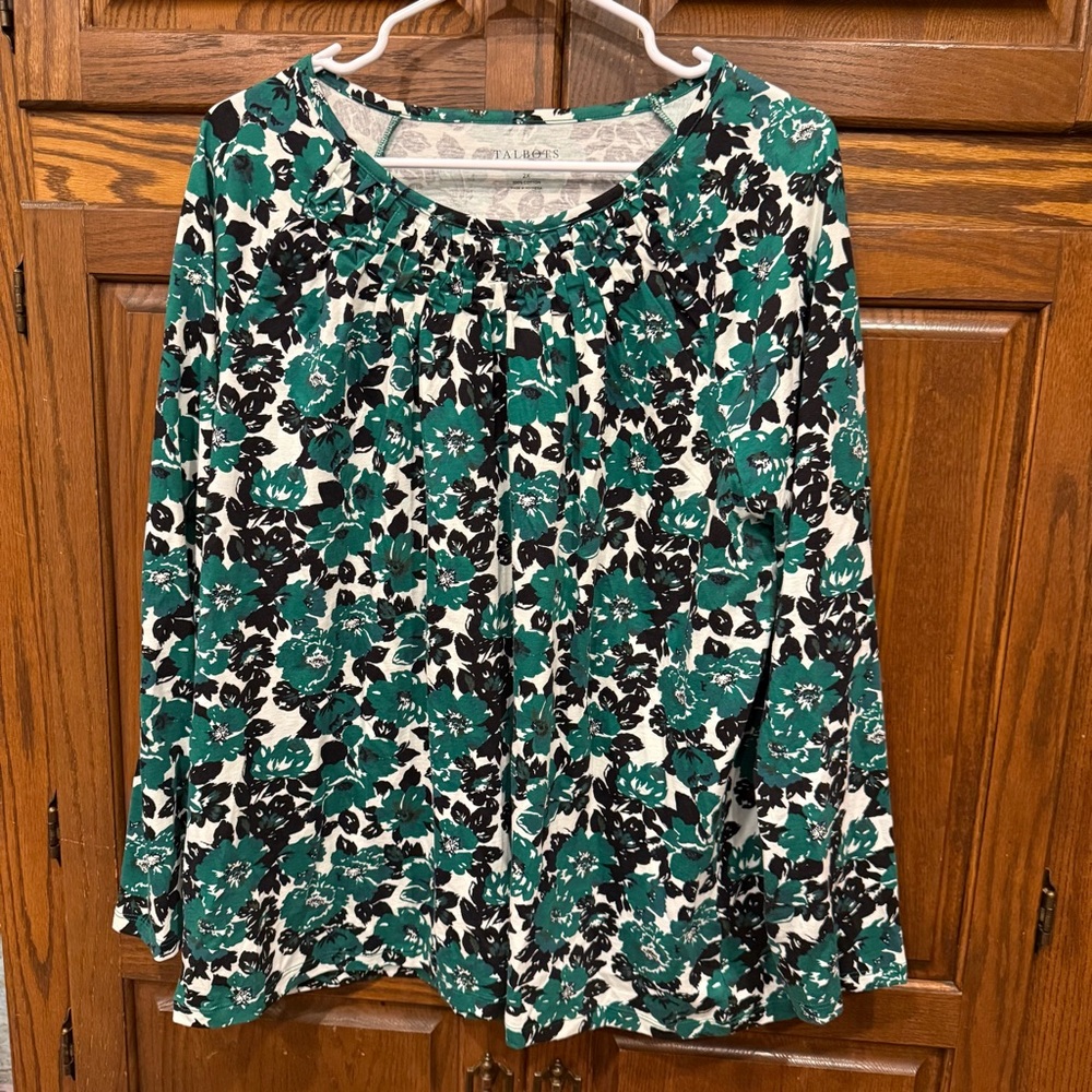 Talbots Blouse Top 2X Knit Long Sleeve Pleated Career Business Casual Office